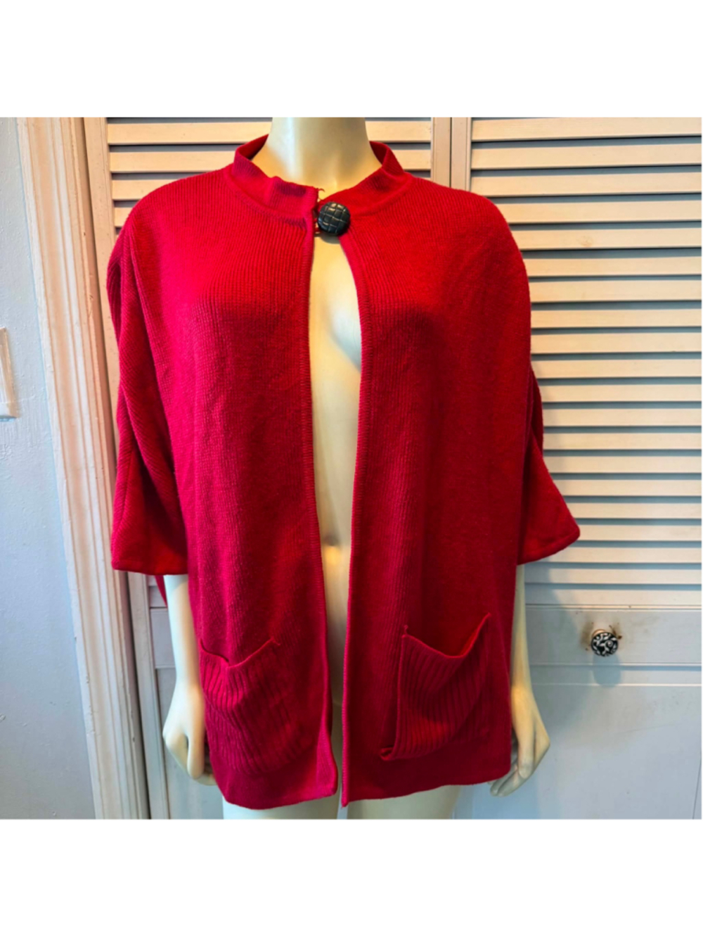 Women's Tally-Ho Red Cardigan Sweater, Size 2X, Black Button Detail